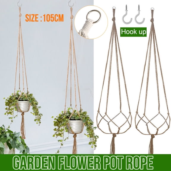 YYV Hanging Basket Bohemian Decor 41.3 in Wall Hanging Planter Holder Indoor Outdoor Plant Display with Hooks Handmade Rope Home Accent