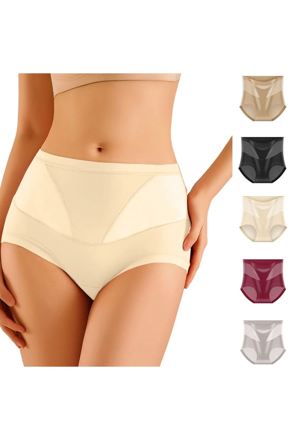 High-Waist Breathable Mesh Panties Tummy Control Seamless Sheer Panels Stretch Fabric Soft Lining Anti-Chafe Comfort Support Invisible Fit High Waist Underwear Panties Shapewear
