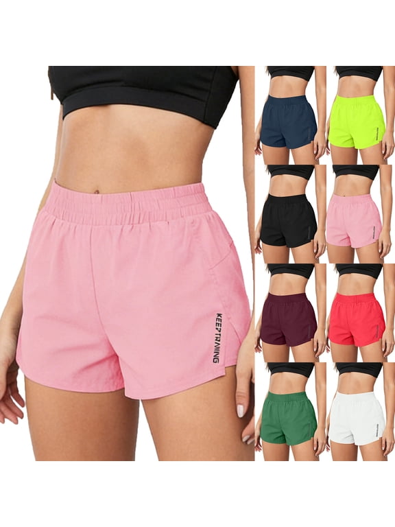 High Waist High Split Running Shorts With Built-In Liner For Women, Solid Stretch Moisture Wicking Workout Gym Bottoms, Lightweight Pocket Active Pants For Daily Fitness Summer Casual Wear Red M