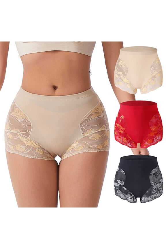 High-Waist Lace Mid-Rise Shaping Briefs Seamless Breathable Tummy Control Hip Lift Soft Stretch Fabric Flat Seams Cotton Lined Crotch Invisible Fit Comfortable Shapewear Panties