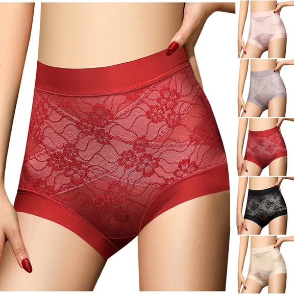 YYV High-Waist Sculpting Lace Briefs Seamless No-Show Breathable Anti-Bacterial Fabric Tummy Control Lift Soft Stretch Lining Invisible Fit Comfortable Shaping Underwear Panties