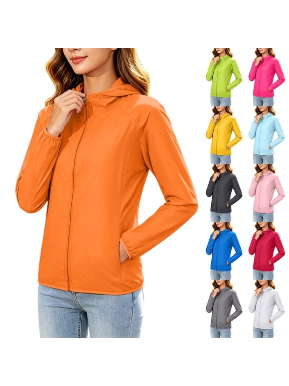 Lightweight Hooded Zip Up Sun Protection Sweatshirt For Women, Long Sleeve UV Block Storage Pocket Outer Jacket, Breathable Thin Windbreaker For Summer Outdoor Daily Use Sky Blue XXL