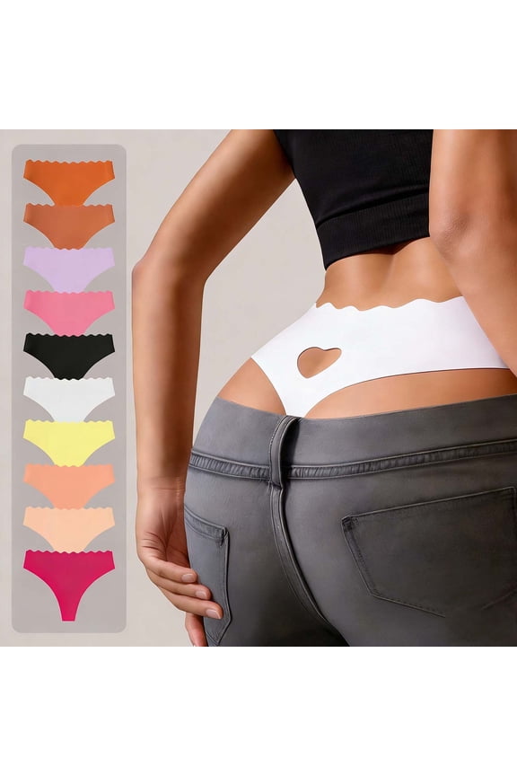 Low-Rise Seamless Ice-Silk Thong Briefs No-Show Stretch Waist Breathable Soft Fabric Cotton Lined Crotch Quick-Dry Anti-Chafe Invisible Fit Comfortable Everyday Underwear Panties