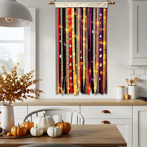 YYV Luminous Halloween Fringe Fabric Banner, Glowing Pumpkin Wall Decoration, Spooky Indoor Party Scene Decor with Cross-Border Style