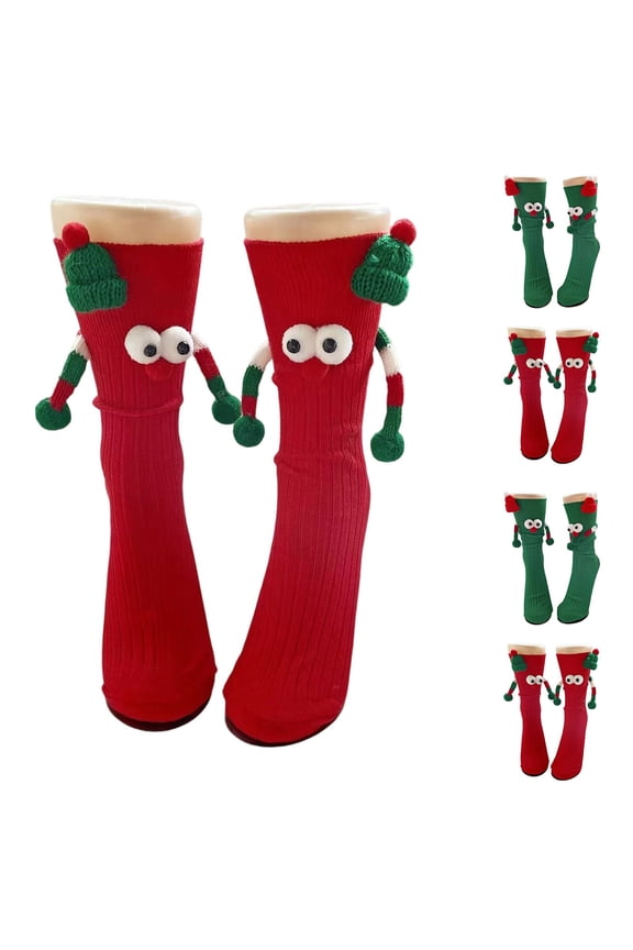 Magnetic Couple Matching Hand Hold Mid Calf Long Socks, Moisture Absorbing Fall Winter Christmas Hosiery, Cute Black White Stockings For Student Best Friend Holiday Casual Daily Wear