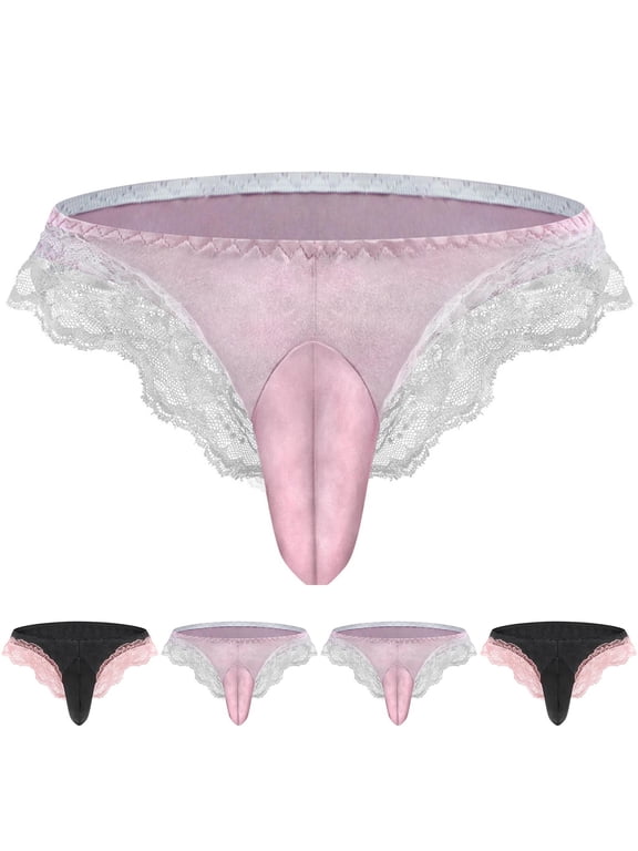 Men's Sexy Thong Underwear Lace-Detail Low-Rise Contour Pouch Breathable Soft Fabric Seamless Edge No-Show Minimal-Coverage Quick-Dry Comfortable Intimates for Men Workout and Casual Wear