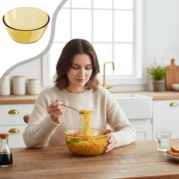 YYV Microwave Safe Amber Glass Mixing Bowl Multipurpose Kitchen Cereal Baking Fruit Vegetable Salad Prep Bowl Heat Resistant Reusable Home Cooking Serving Container