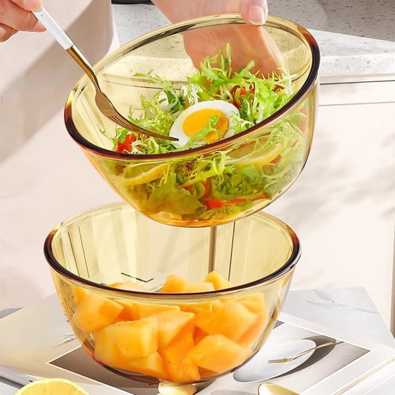 YYV Microwave Safe Amber Glass Mixing Bowl Multipurpose Kitchen Cereal Baking Fruit Vegetable Salad Prep Bowl Heat Resistant Reusable Home Cooking Serving Container