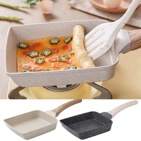 YYV Non-Stick Frying Pan, Maifan Stone Steak Grill, Breakfast Pan, Egg Roll Cookware, Square Shape, 9.8 in., Durable, Easy Clean