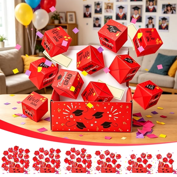 YYV Pack of 6 Alumni Celebration Bounce Gift Boxes Ultimate Surprise Party Favor School Reunion Graduation Keepsake Fillable Boxes Premium Party Supplies