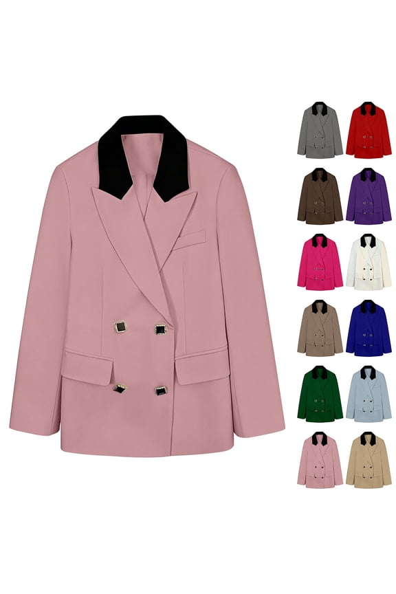 Padded Shoulder Open Front Office Blazer For Women, Turn Down Collar Solid Button Long Sleeve Patchwork Suit Jacket, Structured Elegant Outer Layer For Workplace Business Daily Wear Sky Blue XXL