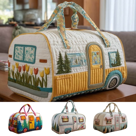 YYV Patchwork Printed Travel Duffle Vintage Large Capacity Patchwork Travel Bag Printed Canvas Carry on Weekend Luggage Multiple Pockets Durable Retro Style for Short Trips