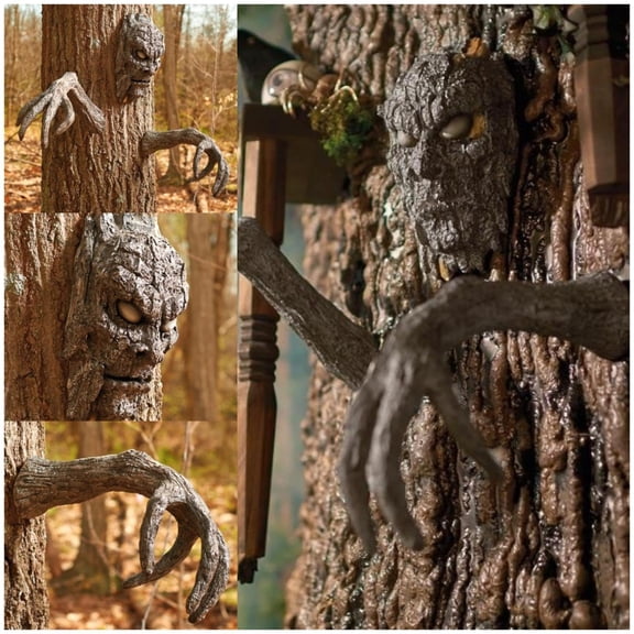 YYV Spooky Bark Tree Face and Claws Ornament for Outdoor Tree Decoration Halloween Yard Garden Monsters Decor