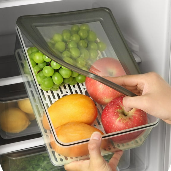YYV Stackable Airtight Double Drain Food Grade Plastic Storage Container Leakproof Sealed Produce Organizer Easy Clean Fridge Pantry Fruit Vegetable Preservation Box