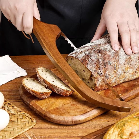 YYV Teakwood Handle Bread Knife, 412 Stainless Steel Serrated Blade, Wooden Slicing Knife, Professional Artisan Loaf Cutter, Durable, 11.8 in.