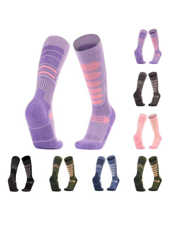 Thick Cushioned Warm Non Slip Ski Mid Calf Socks For Women, Insulated Hiking Snowboarding Thermal Hosiery, Cozy Long Stockings For Winter Outdoor Mountain Sport Daily Use