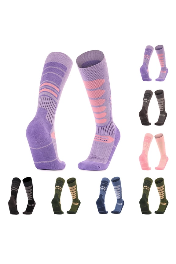 Thick Cushioned Warm Non Slip Ski Mid Calf Socks For Women, Insulated Hiking Snowboarding Thermal Hosiery, Cozy Long Stockings For Winter Outdoor Mountain Sport Daily Use