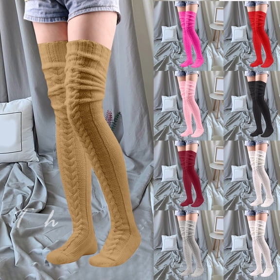 YYV Thick Solid Wool Blend Knee High Slouch Pile Socks For Women, Warm Winter Floor Thermal Hosiery, Soft Tall Insulated Foot Stockings For Bedroom Cold Weather Daily Casual Outfits
