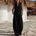thumbnail image 1 of YYV Two Piece Sets for Women Summer Casual Two Piece Set Lapel Top and Wide Leg Pants Lounge Outfit Black M, 1 of 6