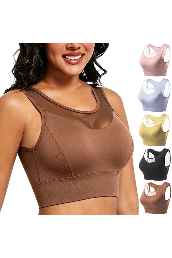 No Underwire Plus sizw Womens Bras No Underwire Full Support Wire-Free Backless Shockproof Plus-Size Sports Bra High-Strength Mesh Quick-Dry Breathable Fabric Anti-Bounce Cross-Back Support
