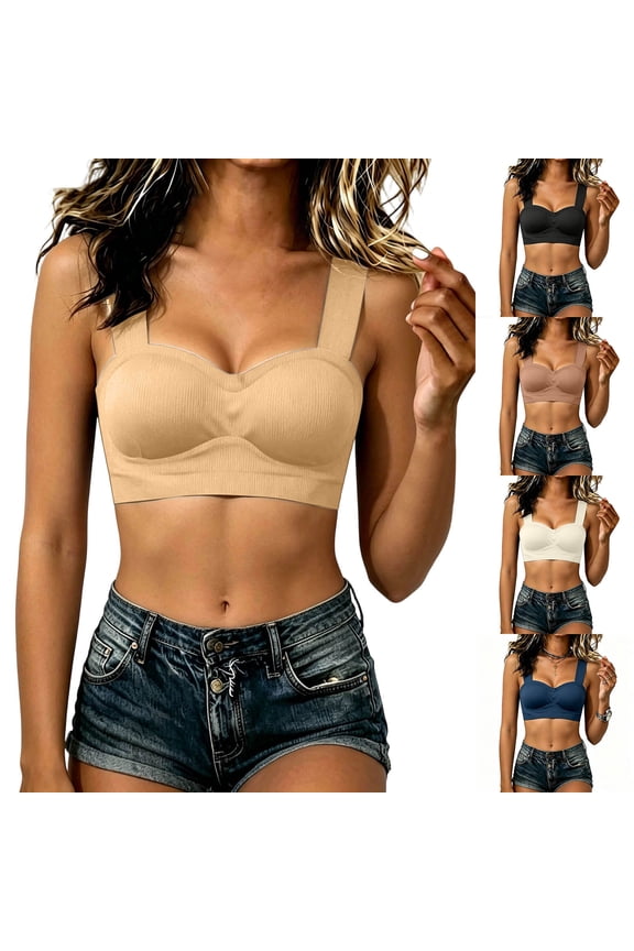No Underwire Push up Bra No Underwire Machine-Washable Fixed-Cup Wireless Tank Bra Seamless Breathable Removable Padding Side-Gathering Support Quick-Dry Fabric Comfortable Everyday Underwear