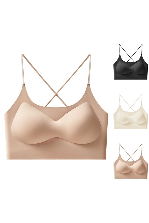 No Underwire Push up Bras No Underwire Bras for Women Breathable Cross-Strap Wireless Push-Up Bra Solid Color Breathable Seamless Crisscross Back Design Anti-Slip Support Soft Stretch Fabric