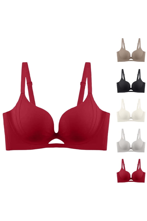 No Underwire Push up Lingerie for Women Wire Free Bra for Women Anti-Sag Seamless Support Bra Solid Color Lift Gathering Design Breathable Soft Stretch Fabric Invisible Under Clothes