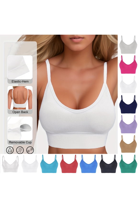No Underwire No Underwire Bras for Women Seamless Ribbed Beauty-Back Sports Bra Wireless Shockproof Design Breathable Stretch Fabric Removable Pads Cross-Back Support for Yoga Running Gym