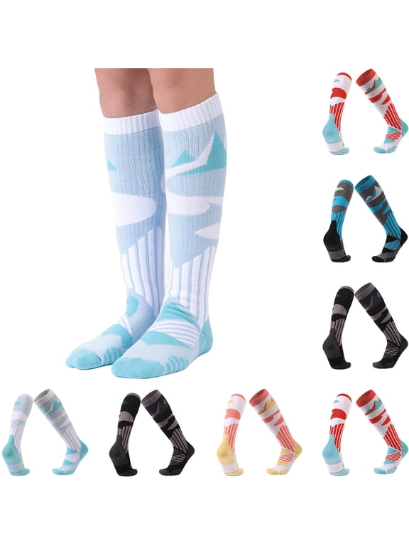 Warm Padded Anti Slip Mid Calf Ski Socks For Women, Thick Insulated Hiking Snow Sport Hosiery, Thermal Long Stockings For Outdoor Winter Camping Mountain Daily Outings