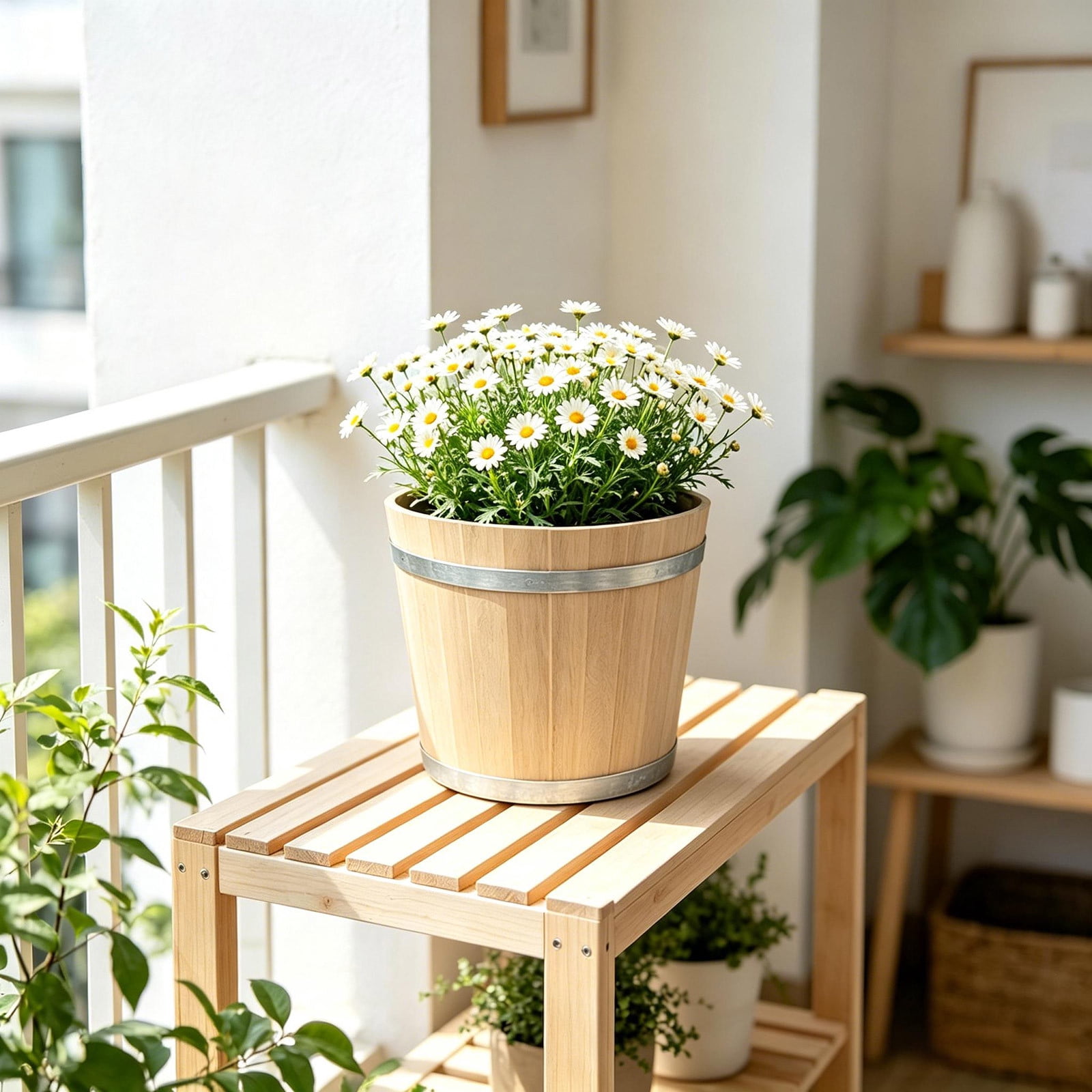 YYV Wood Effect Plastic Barrel Planter Faux Wooden Plant Pot Durable ...