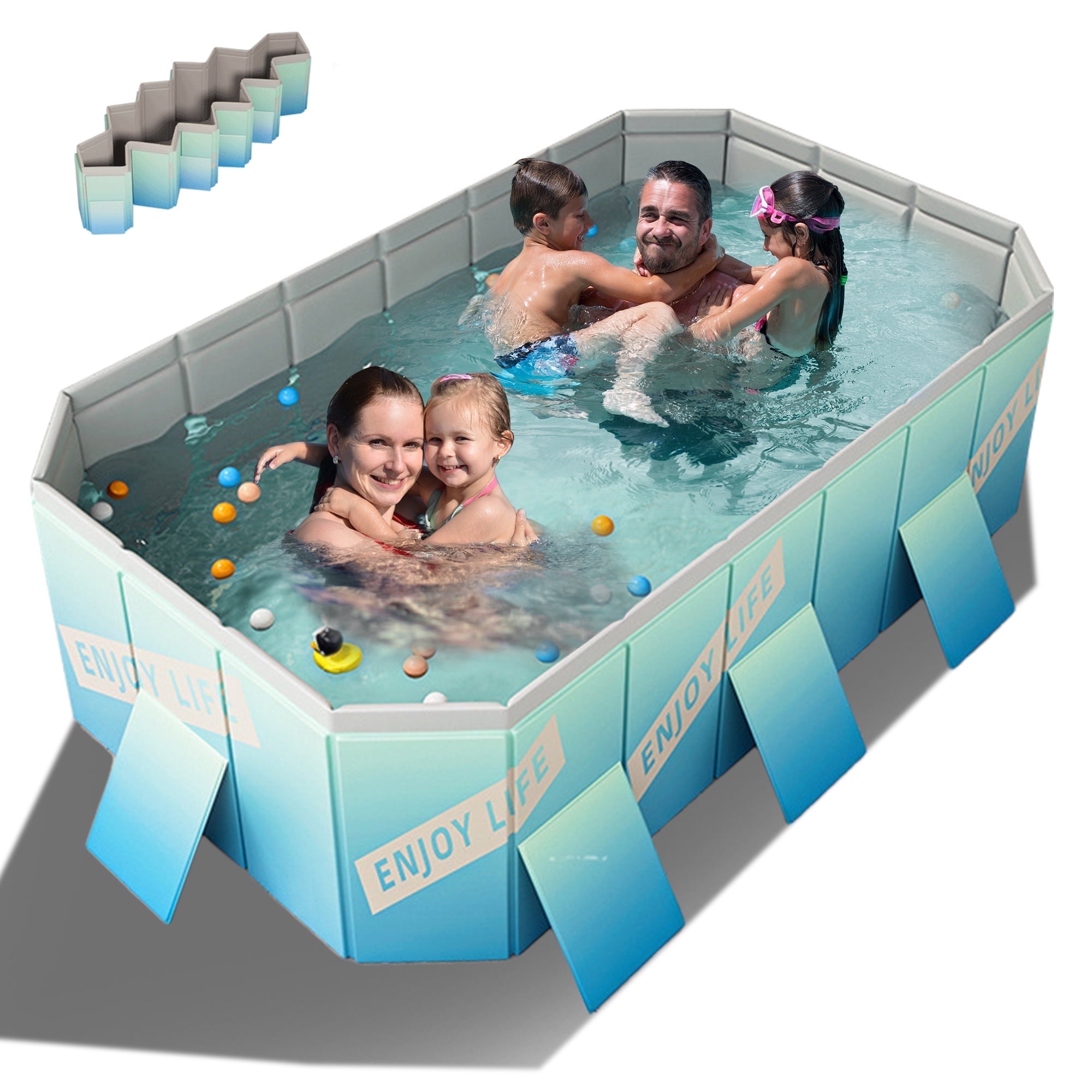 YYW 101" Foldable Swimming Pool for 1-6 People, Large Non-inflatable Above Ground Pools for Kids Family(Sky Blue)