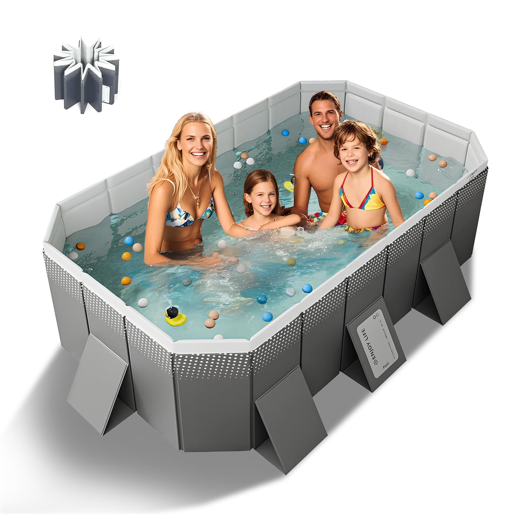 YYW 101 in Foldable Swimming Pool for 1-6 People, Non-Inflatable Above Ground Pool(Gray)