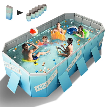 YYW 113"Foldable Swimming Pool, Non-Inflatable Above Ground Swimming Pools for 1-8 People,Sky Blue