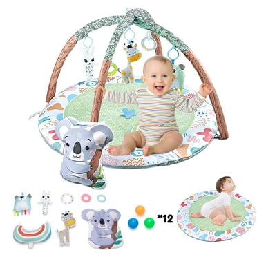 YYW 4-in-1 Baby Play Mat with Koala Bag,Pillow,3 Detachable Dolls,12-Toy-Ball,Activity Gym Mat,Green