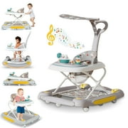 YYW 6-in-1 Baby Walker, Foldable Push Walker with Musical Activity Station for 6-24 Months, Gray