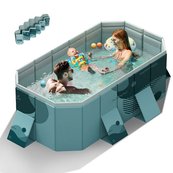 YYW 89"Foldable Non-Inflatable Swimming Pool, Above Ground Kiddie Pool for 1-4 People,Green
