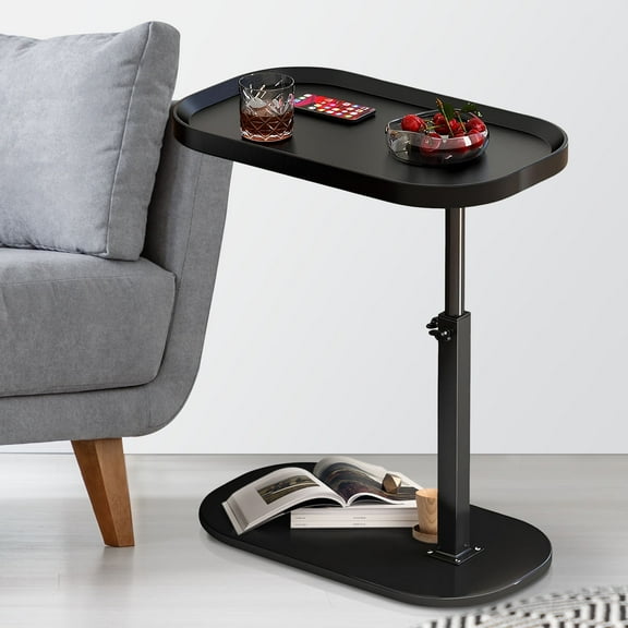 YYW Adjustable-Height End Table,C Shaped Side Table with 360°Swivel Tabletop for Home/Office(Black)