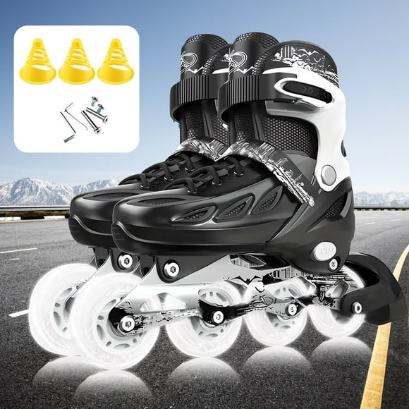 LPAMEOIU Adjustable-Size Inline Skates with Light-Up-Wheel,Teen Roller Skates for Women Men(Black,L)