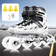 LPAMEOIU Youth Inline Skates with Light-Up-Wheel,Adjustable-Size Roller Skates for Girl Boy TeenWhite,M