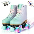 thumbnail image 1 of LPAMEOIU Adult Roller Skates for Women,4 Light up Wheels Girls Quad Skate,Green Purple(Women 6/Men 5), 1 of 10
