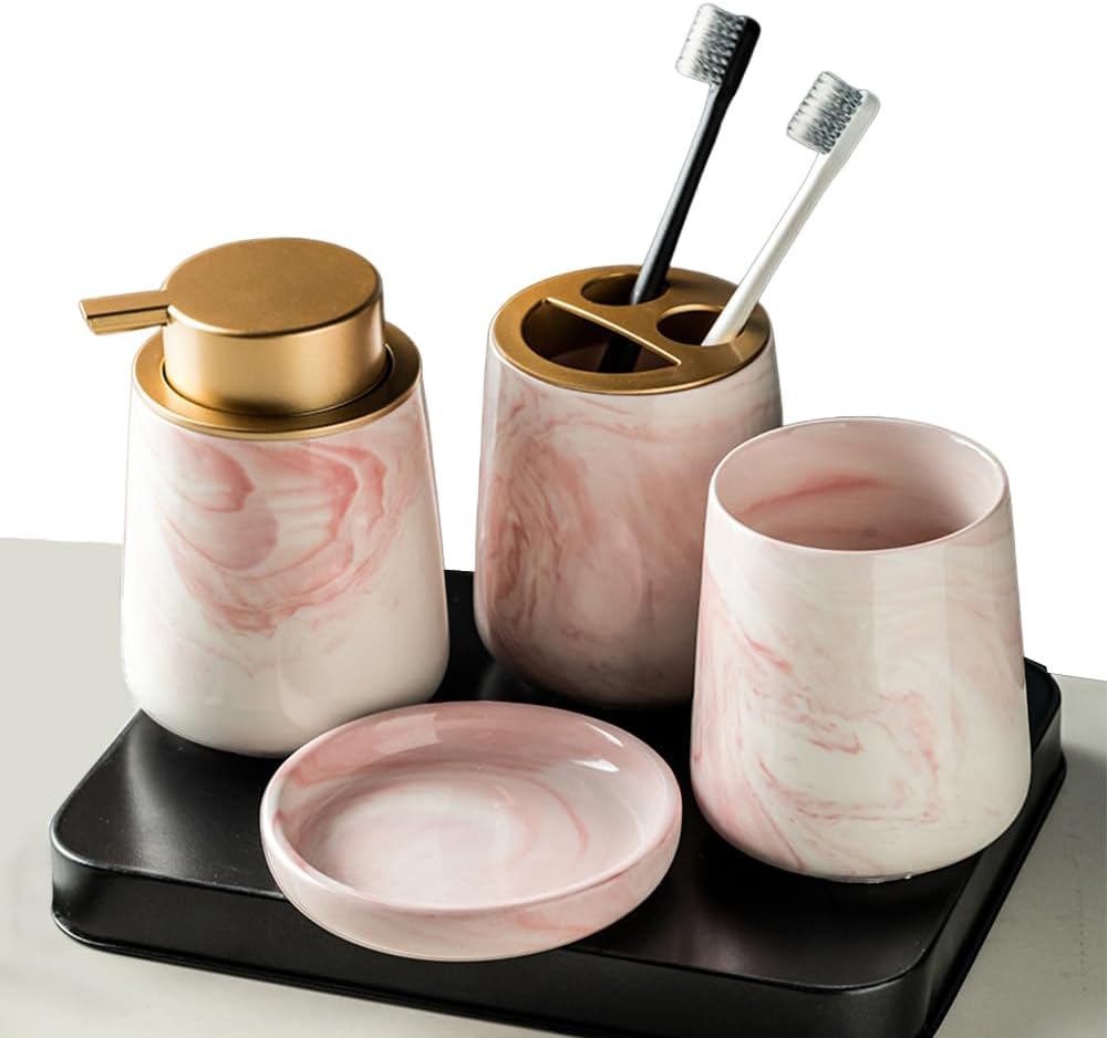 YYW Ceremic Bathroom Accessory Set 4 Pieces Complete Bath Decor Kit ...
