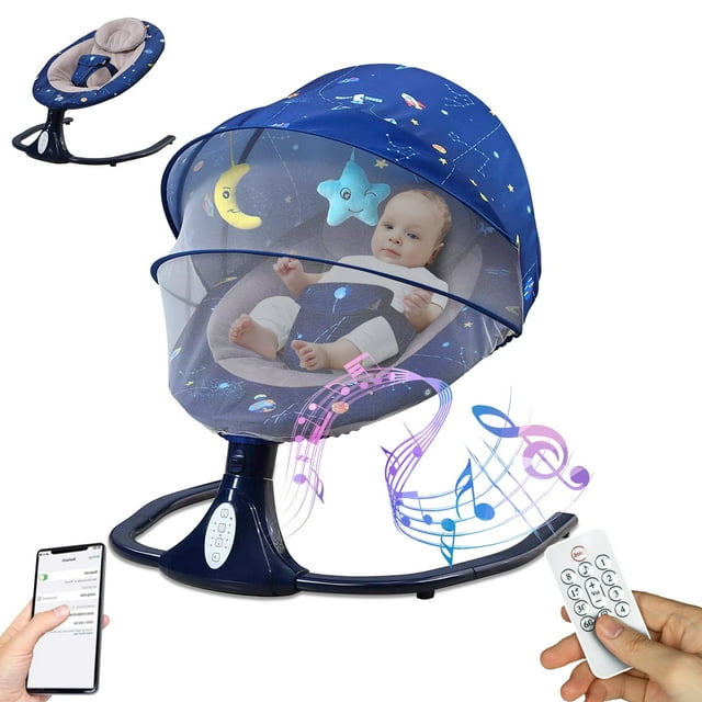 YYW Electric Baby Swing for Infants - Remote Control, Bluetooth Music, 4 Speed & Timing Setting, Blue