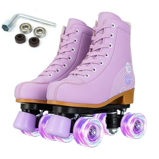 Roller Skates For Women Men Shiny PU Leather High-top Roller Skate Shoes For Beginner Classic Double-Row Roller Skates, Indoor Outdoor Roller Skates (Crystal Pink Flash Wheels,37