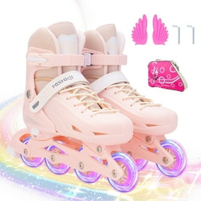 YYW Kids Inline Skates with Light Up Wheels,4-Size Adjustable Roller Skates for Girls(Pink,M)
