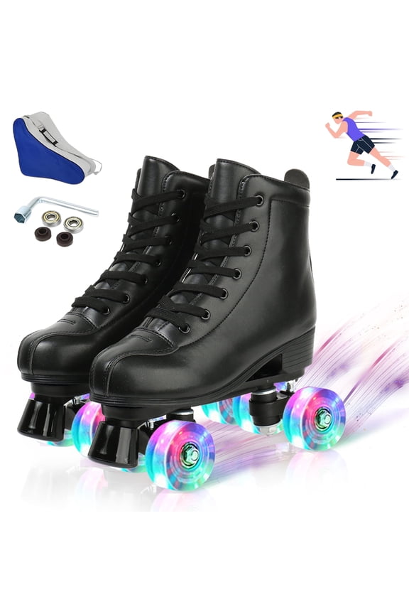 Roller Skates for Women,4-Flashing-Wheel Men Quad Skate for Girl Boy(Black,Women 8/Men 6.5)