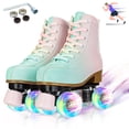 thumbnail image 1 of LPAMEOIU Roller Skates for Women with Light up Wheels, Girls High-top Quad Skates,Green&Pink(Women 6/Men 5), 1 of 9