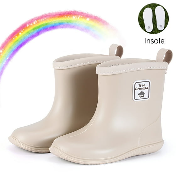 YYW Toddler Rain Boots,Kids Easy-on Anti-Slip Rain Shoes for Boy Girl(Ivory White,6 Toddler)