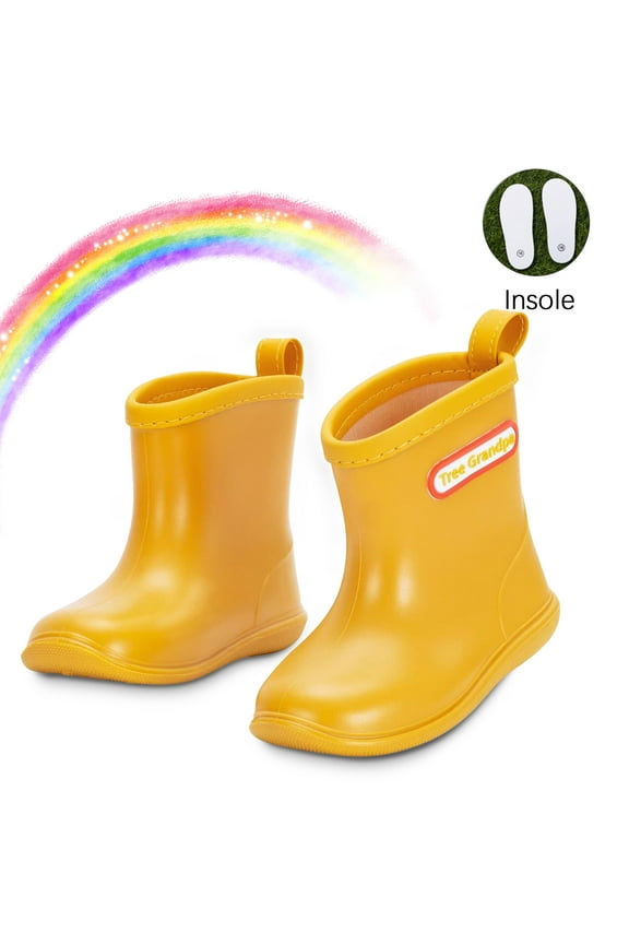 Toddler Rain Boots,Baby Kids Easy-on Anti-Slip Rain Shoes for Boy Girl Outdoor(Yellow,9 Toddler)