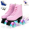thumbnail image 1 of LPAMEOIU Women Pink Roller Skates, Double-Row Quad Skates with Flash Wheels for Adults(Women 8/Men 6.5), 1 of 10