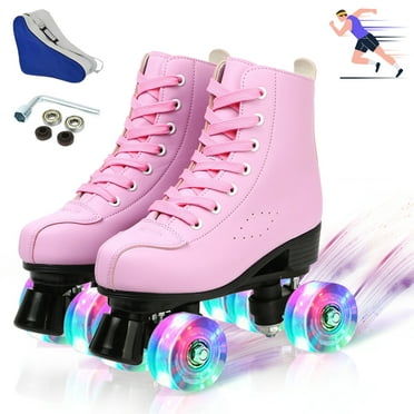 YYW Women Roller Skates with Light Up Wheels,Double-Row Quad Skate for Girls(Pink,Women 10/Men 8.5)